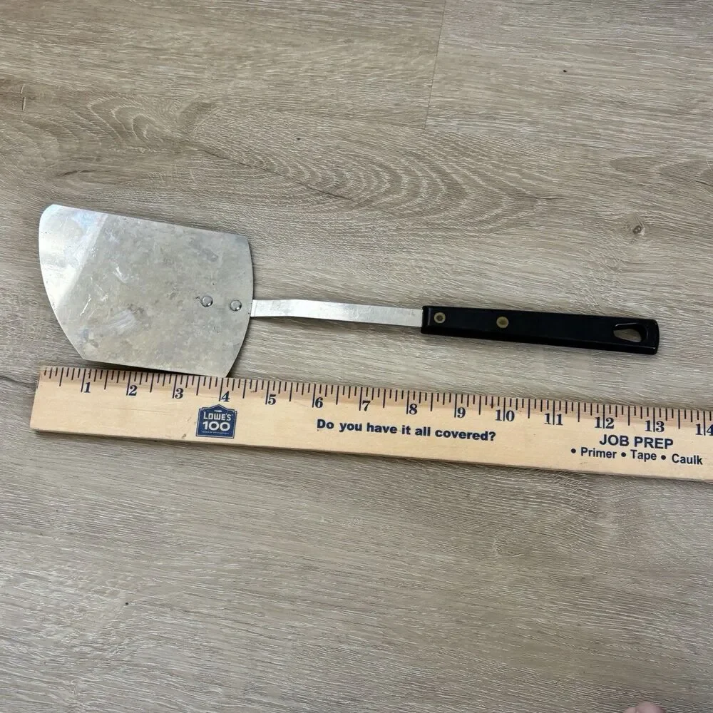 Vintage Stainless USA Black Handle Flat Metal Griddle Spatula Turner 12